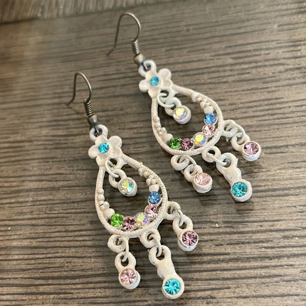 Vintage White Lacey Metal Dangle Earrings